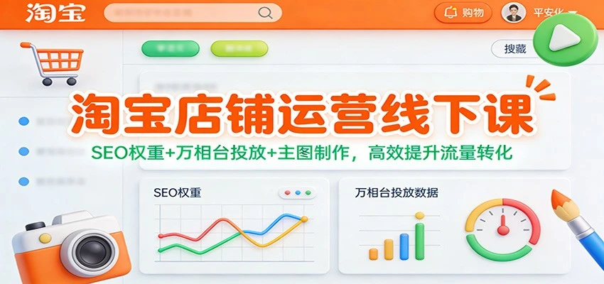 【精】淘宝店铺运营线下课：SEO权重+万相台投放+主图制作，高效提升流量转化