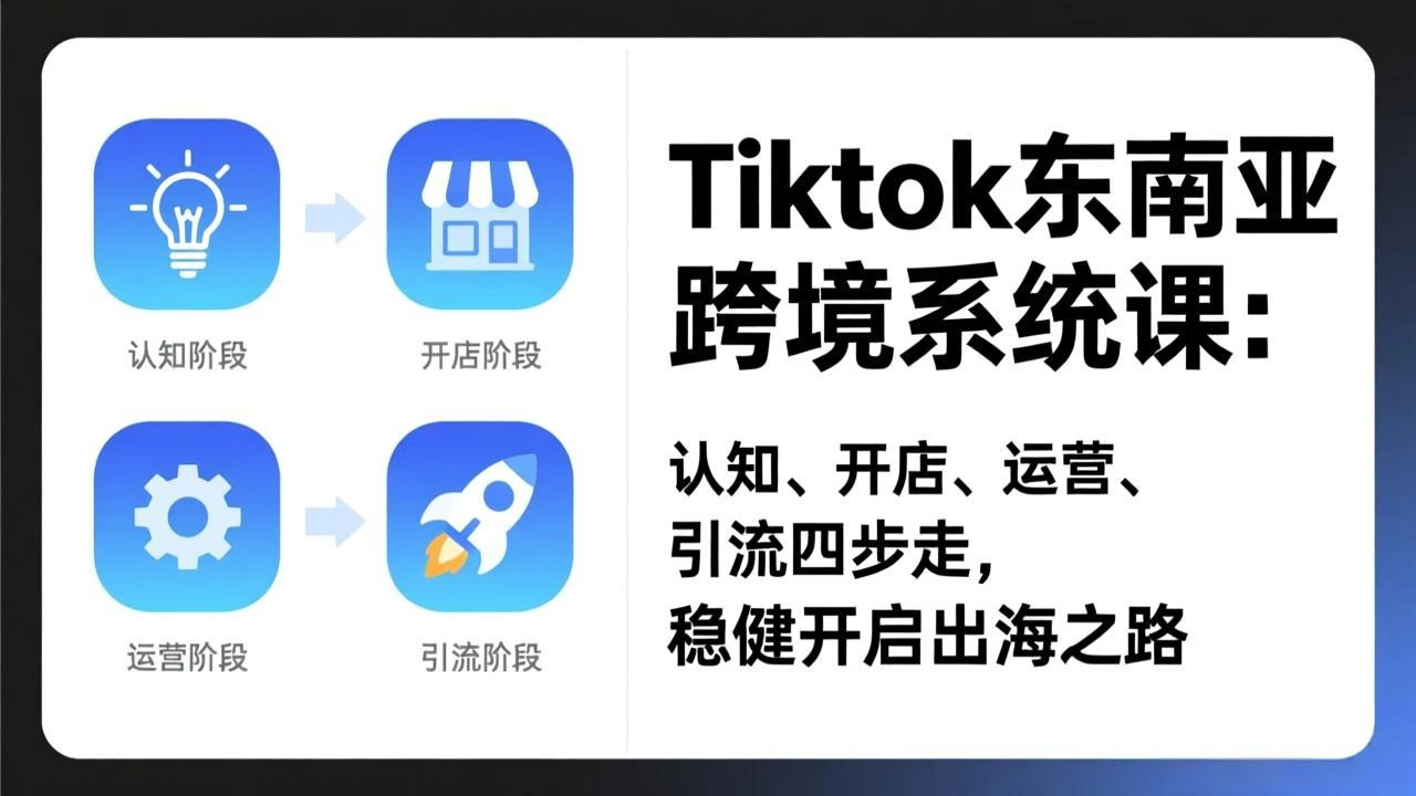 【精】TikTok东南亚跨境系统课：认知、开店、运营、引流四步走，稳健开启出海之路