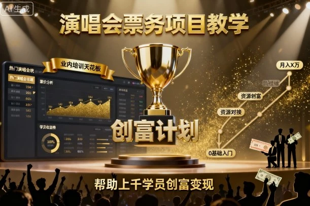 【精】演唱会票务项目教学，业内培训天花板，帮助上千学员创富变现(更新)