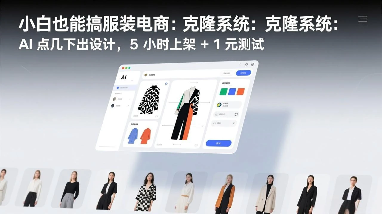 【精】小白也能搞服装电商：克隆系统：AI 点几下出设计，5 小时上架 + 1 元测试