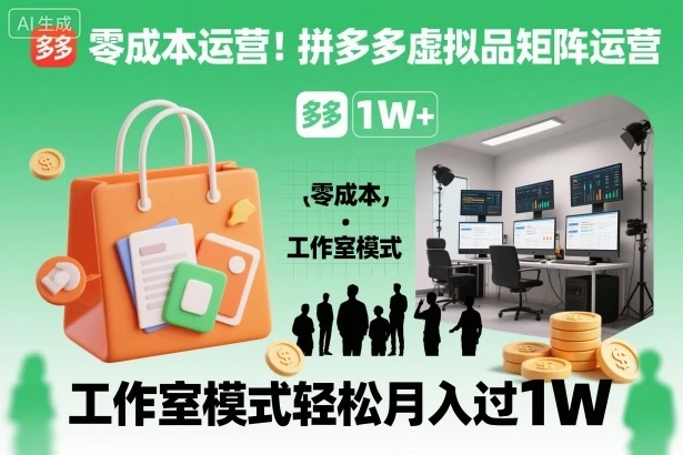 零成本运营！拼多多虚拟品矩阵运营，工作室模式轻松月入过1W