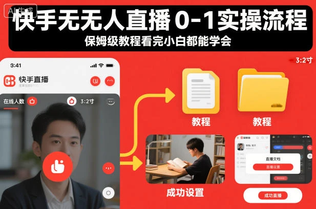 快手无人直播0-1实操流程，保姆级教程看完小白都能学会