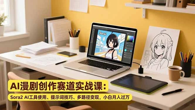 【精】AI漫剧创作赛道实战课：Sora2 AI工具使用、提示词技巧、多路径变现，小白月入过万
