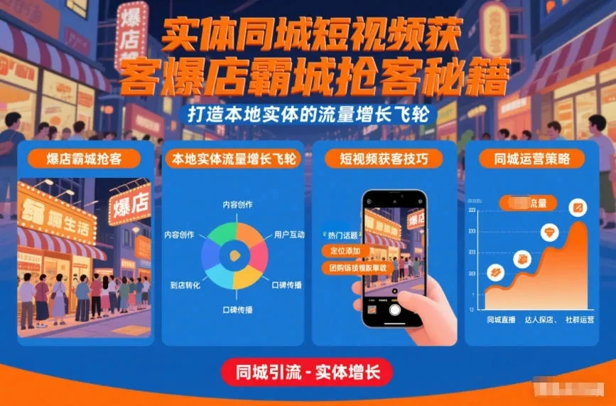 【精】实体同城短视频获客爆店霸城抢客秘籍，打造本地实体的流量增长飞轮