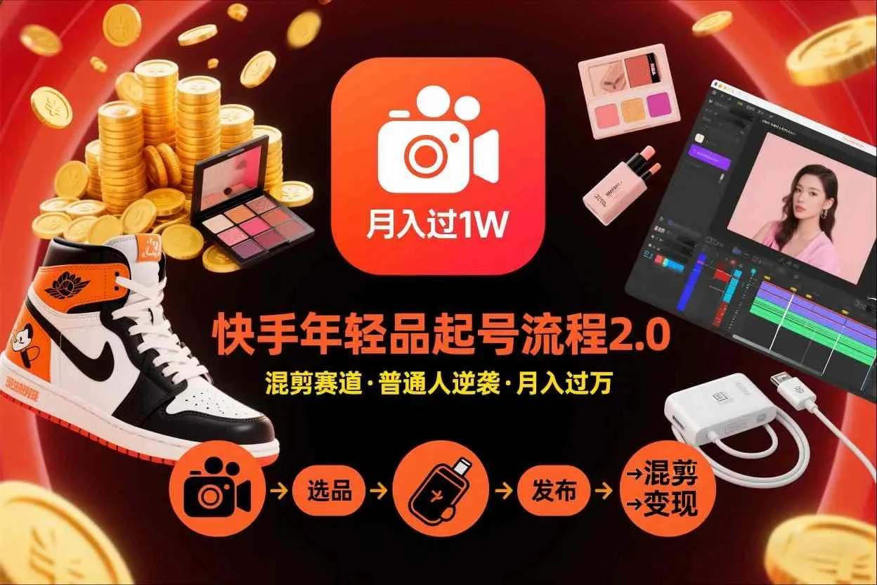 【精】快手短视频带货年轻品起号流程2.0，快手年轻品混剪赛道，普通人也能月入过1W