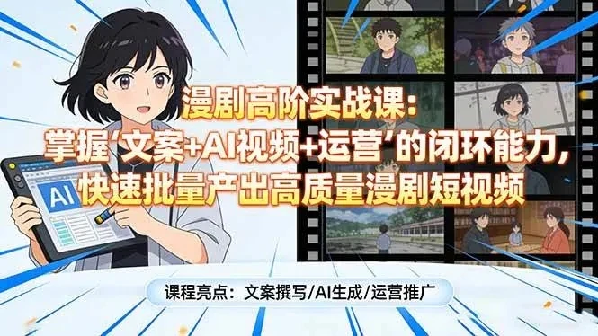 【精】漫剧高阶实战课：掌握“文案+AI视频+运营”的闭环能力，快速批量产出高质量漫剧短视频