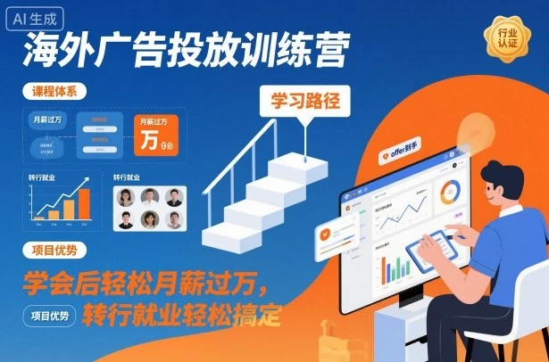 【精】海外广告投放训练营，学会后轻松月薪过万，转行就业轻松搞定