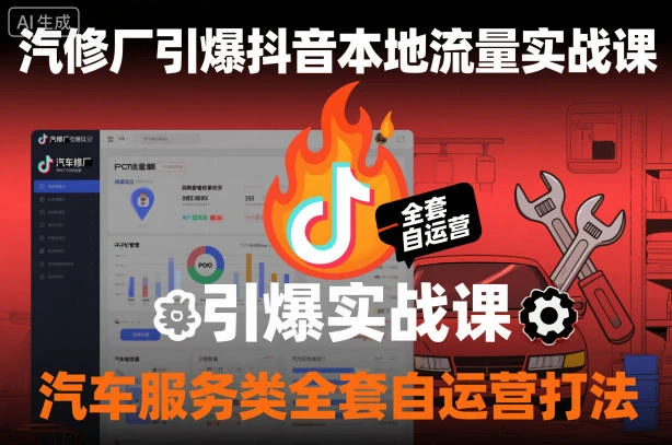 【精】汽修厂引爆抖音本地流量实战课，汽车服务类全套自运营打法