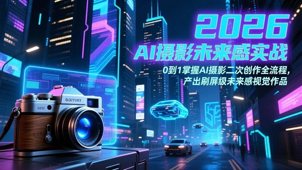 【精】2026 AI摄影未来感实战：0到1掌握AI摄影二次创作全流程，产出刷屏级未来感视觉作品
