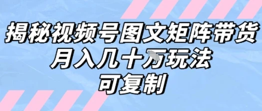 解密视频号图文矩阵带货，月入几个W的打法，可复制