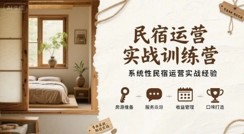 【精】民宿运营实战训练营，系统性民宿运营实战经验