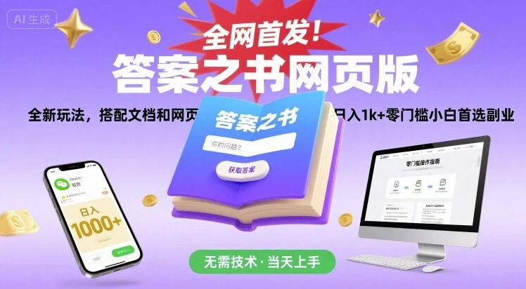 全网首发！答案之书网页版，全新玩法，搭配文档和网页，日入1k+零门槛小白首选副业【揭秘】